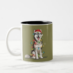 Husky Lover Christmas Siberian Xmas Dog Mom  Two-Tone Coffee Mug