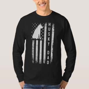 Husky Lover Gift Siberian Husky Dad American Flag  T-Shirt