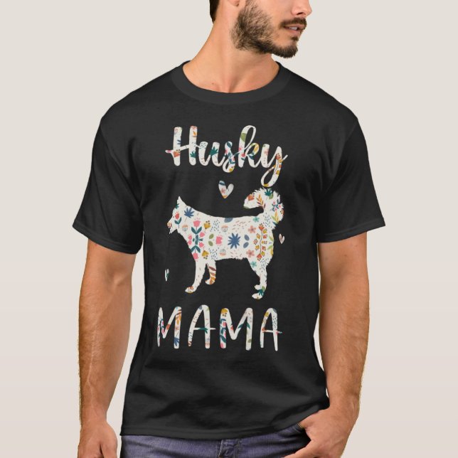 Husky Mama Floral Dog Mum Love T-Shirt (Front)
