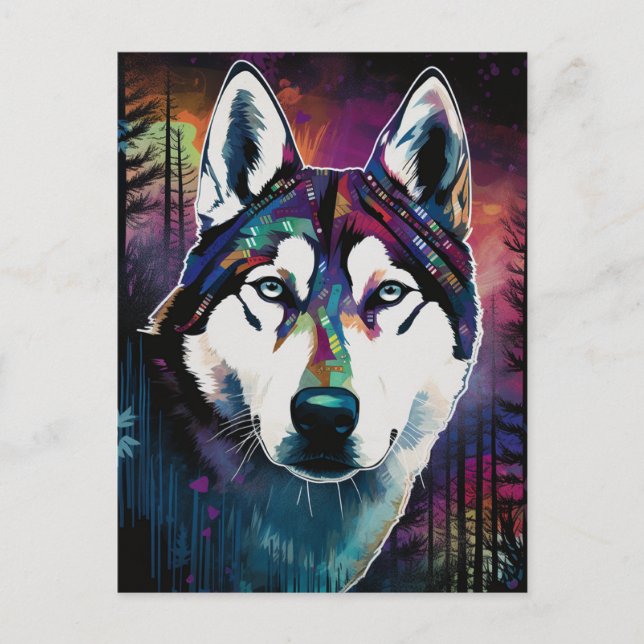 Husky Modern Abstract Dog Painting Art Postcard (Front)
