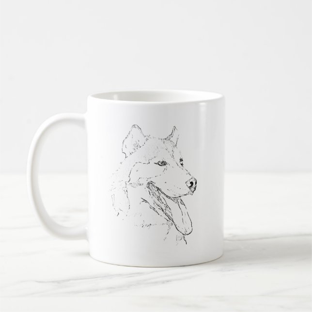 Husky Mug – Hand Drawn Ink Dog Coffee Mug (Left)