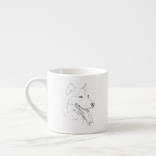 Husky Mug – Hand Drawn Ink Dog Coffee Mug (Left)