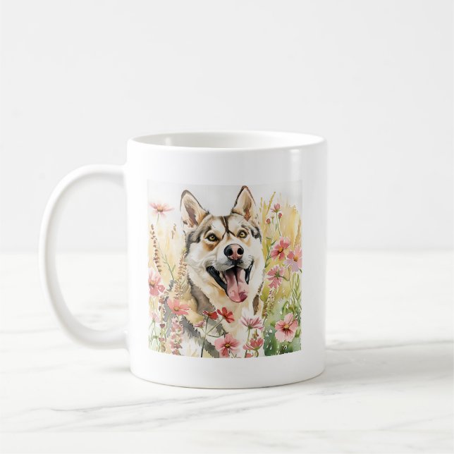 Husky Mug – Watercolor Dog Coffee Cup (Left)