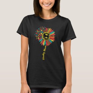 Husky Mum Dog Sunflower Paw Leopard Print T-Shirt