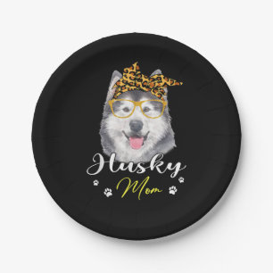 Husky Mum Leopard Print Dog Lovers Gift Paper Plate