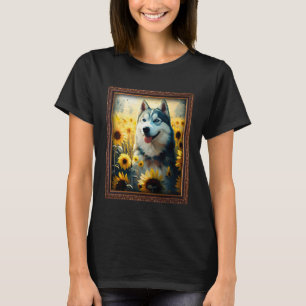 Husky Painting Sunflower Flower Mom Women Floral T-Shirt