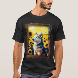 Husky Painting Sunflower Flower Mom Women Floral T-Shirt