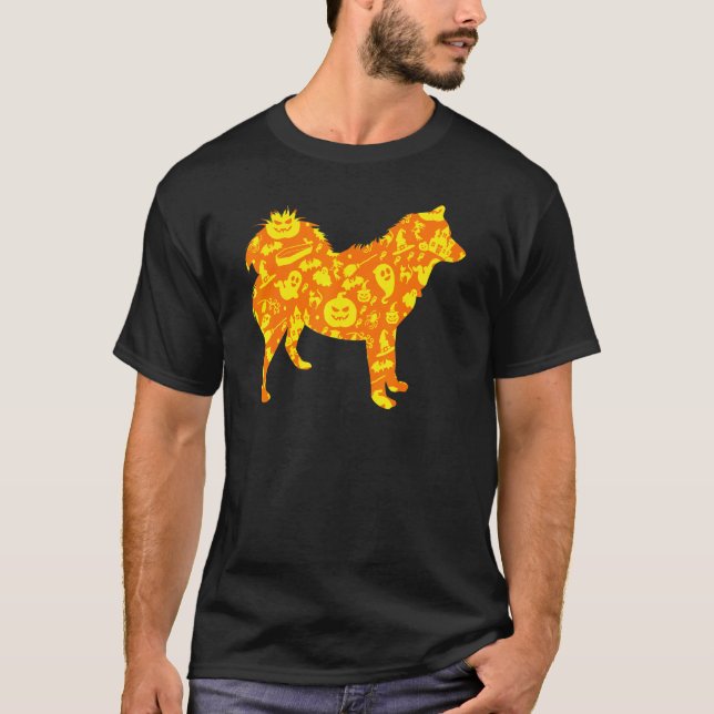 Husky Party Pumpkin Pattern T-Shirt (Front)