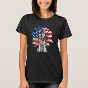Husky Patriot American Flag Sunflower Independence T-Shirt
