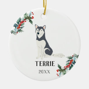 Husky Personalised Christmas Dog Ceramic Ornament