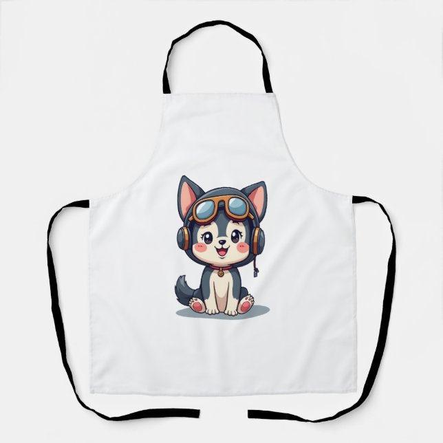 Husky Pilot Dog Lover Malamute Apron (Front)