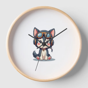 Husky Pilot Dog Lover Malamute Clock