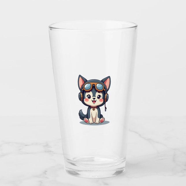 Husky Pilot Dog Lover Malamute Glass (Front)