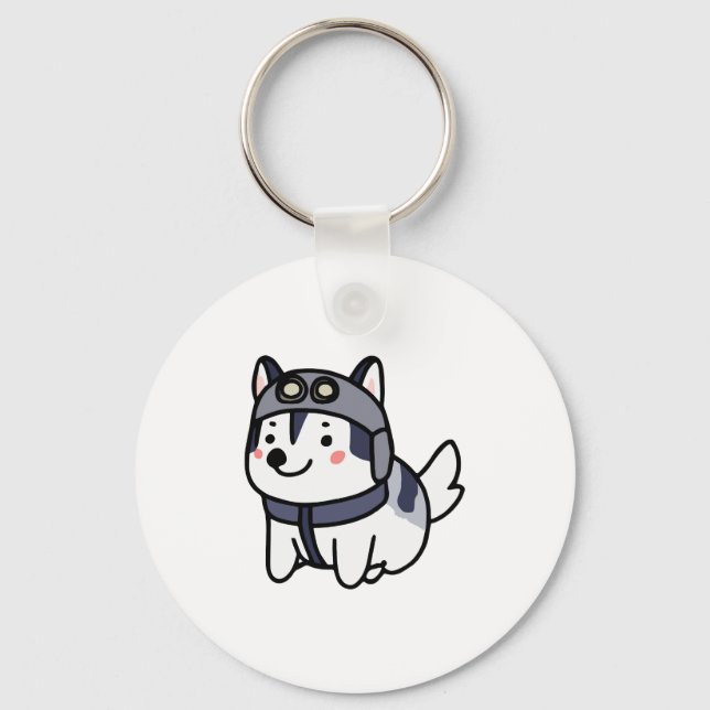 Husky Pilot Dog Lover Malamute Key Ring (Front)
