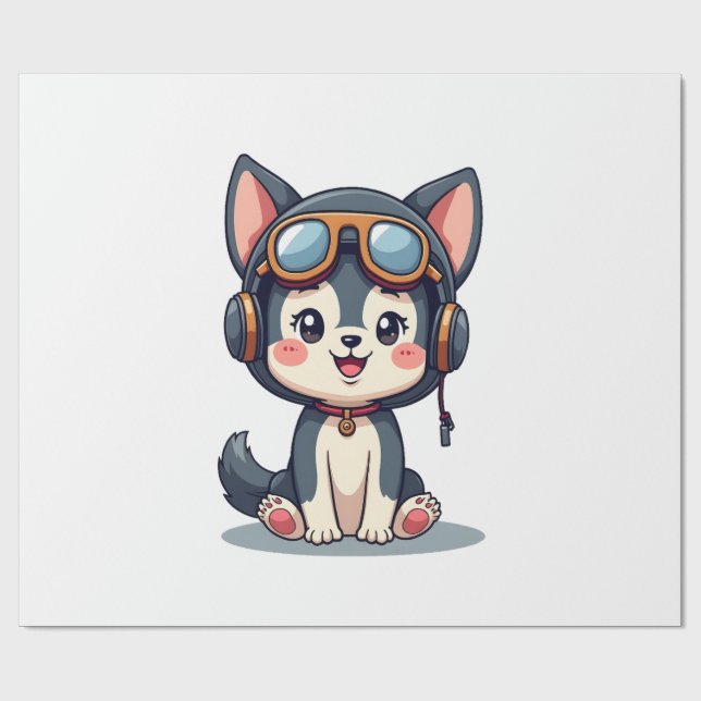 Husky Pilot Dog Lover Malamute Wrapping Paper (Flat)