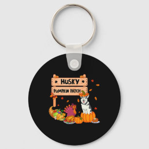 Husky Pumpkin Patch Thanksgiving Dog In Pumpkin Fa Key Ring
