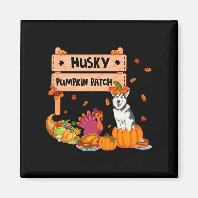 Husky Pumpkin Patch Thanksgiving Dog In Pumpkin Fa Magnet (Front)