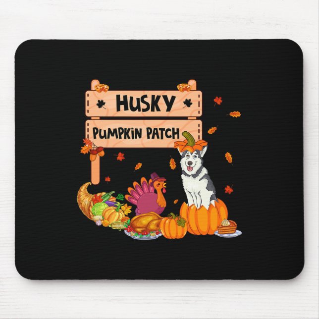 Husky Pumpkin Patch Thanksgiving Dog In Pumpkin Fa Mouse Pad (Front)