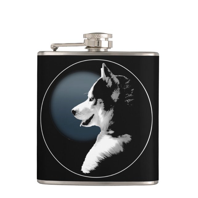 Husky Pup Flask Custom Siberian Husky Drink Flask (Front)