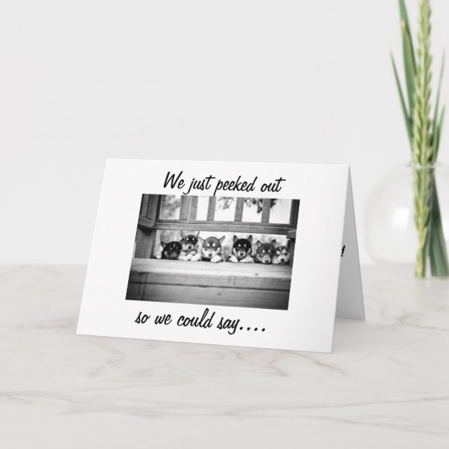 HUSKY PUPPIES SAY MAY YOUR HOLIDAYS BE BRIGHT HOLIDAY CARD (Front)