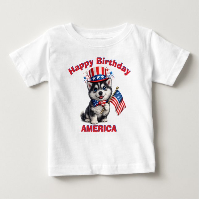 Husky Puppy (2a) Patriotic Kid T-Shirt (Front)