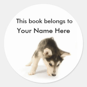 Husky Puppy Bookplate Sticker