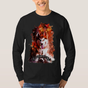 Husky Puppy Dog Watercolor Splatters T-Shirt