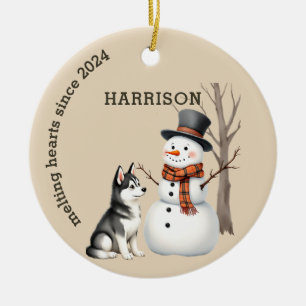 Husky Puppy Heart melting Custom Keepsake Ceramic Ornament