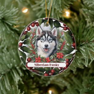 Husky Puppy Holiday Custom Christmas Ceramic Ornament