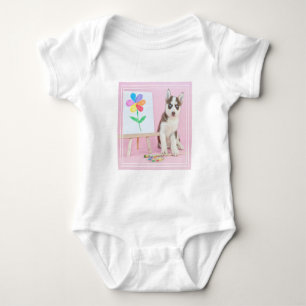 Husky Puppy Painting a Rainbow Flower Baby Bodysuit