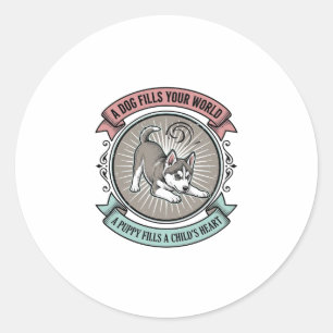 Husky Puppy Shirt Vintage Engraving Kid's Best Bud Classic Round Sticker