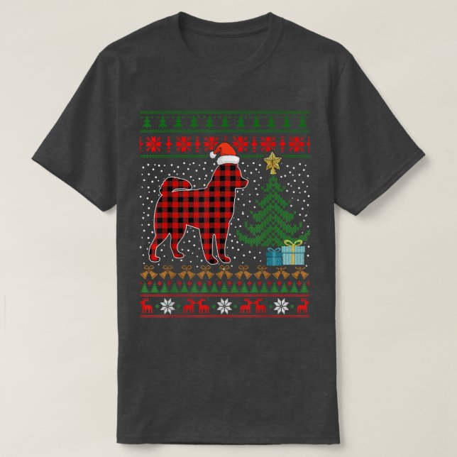 Husky Red Plaid Buffalo Funny Ugly Christmas Sweat T-Shirt (Design Front)