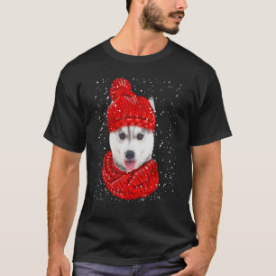 Husky Red Winter Hat Christmas Scarf Dog T-Shirt