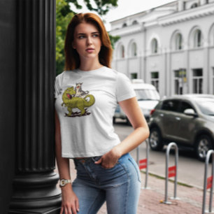 Husky Riding Dinosaur   T-Shirt