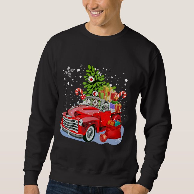 Husky Riding Red Car Merry Christmas Dog Sweatshirt (Front)