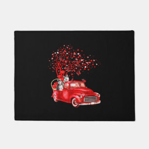 Husky Riding Red Truck Valentine Butterfly Heart Doormat