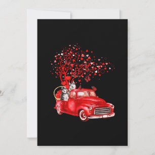 Husky Riding Red Truck Valentine Butterfly Heart Holiday Card