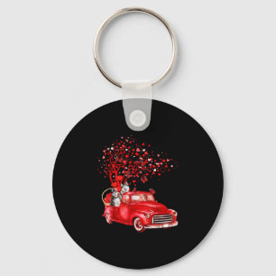 Husky Riding Red Truck Valentine Butterfly Heart Key Ring