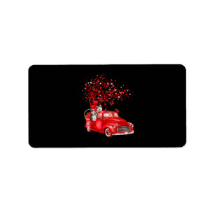 Husky Riding Red Truck Valentine Butterfly Heart Label