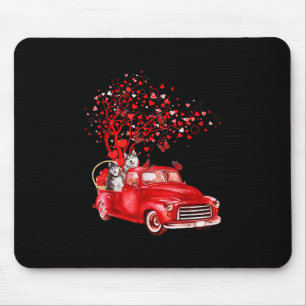 Husky Riding Red Truck Valentine Butterfly Heart Mouse Pad