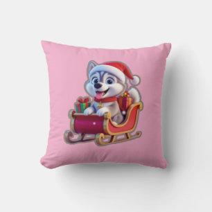 Husky Riding Santa’s Sleigh – Cute 3D Christmas Ca Cushion