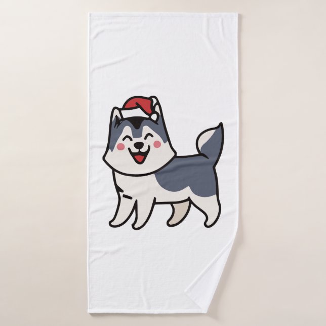 Husky Santa Dog Lover Malamute Bath Towel (Bath Towel)