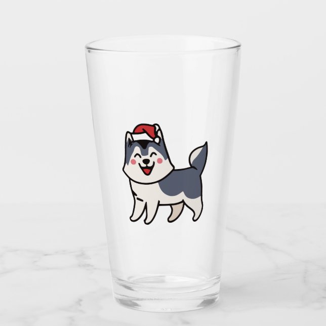 Husky Santa Dog Lover Malamute Glass (Front)
