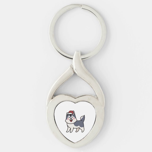 Husky Santa Dog Lover Malamute Key Ring (Front)