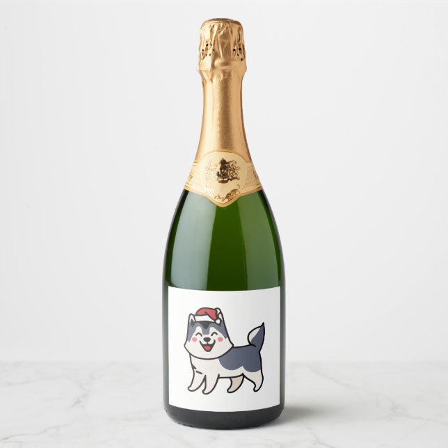 Husky Santa Dog Lover Malamute Sparkling Wine Label (Front)