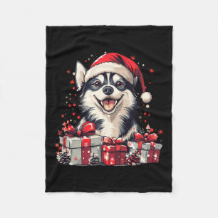 Husky Santa Hat Funny Christmas Siberian Husky Dog Fleece Blanket