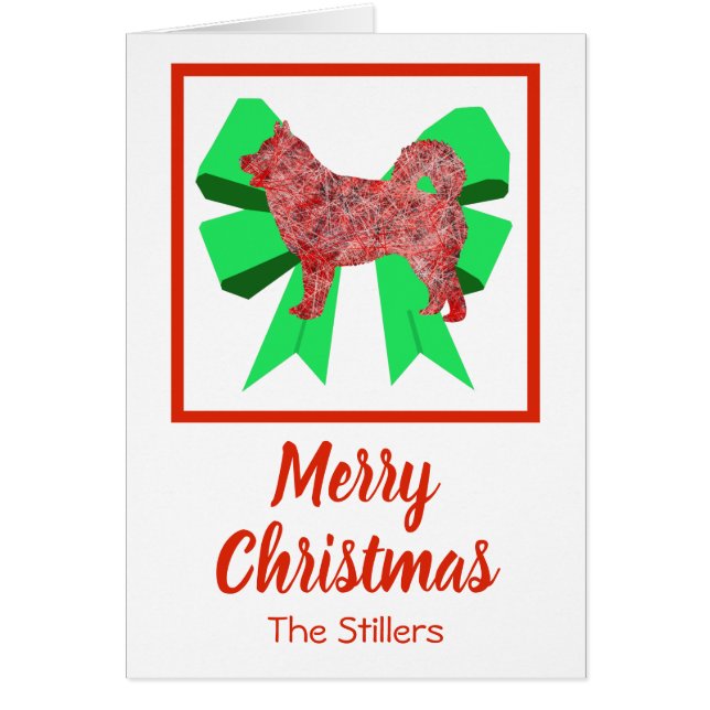 Husky Siberian Cute Christmas Dog Bow Card (Front)