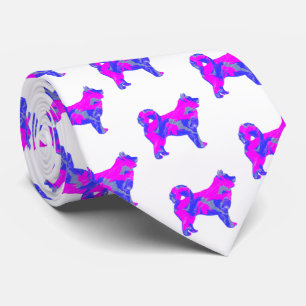 Husky Siberian Cute Dog Pink Silhouette White Neck Tie