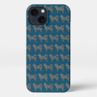 Husky Siberian Cute Dog Silhouette Grid Blue