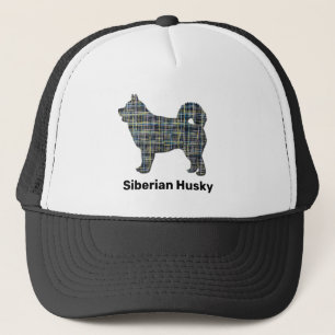 Husky Siberian Cute Dog Silhouette Grid Custom Trucker Hat